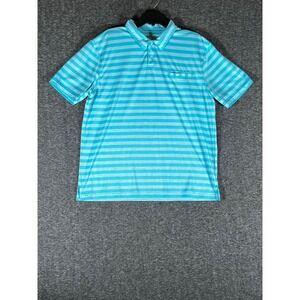 Reel Legends Freeline Mens Large Turquoise Striped Performance Polo Shirt Pocket